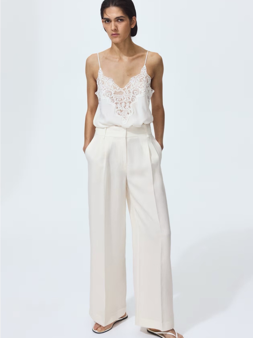 H&M Cream Wide-Leg Dress Pants